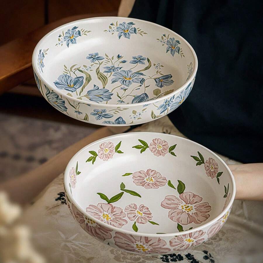 1pc 8-Inch Salad/Fruit Bowl, Unique Ceramic Deep Plate - Multicolor - View 1