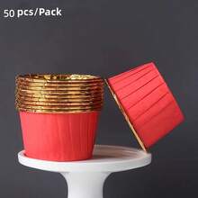 50pcs/Set Round Paper Cupcake And Muffin Baking Cups, 9 Assorted Colors, Make Baking Easier, Heat-Resistant Oil-Proof Aluminum Foil Baking Cups, Suitable For Weddings, Parties, Valentine's Day, Christmas, Halloween, Easter, Thanksgiving, Holiday Baking Supplies, Decorative Cupcake Liners. - Red - View 14