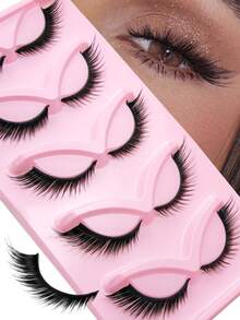 Colash 5 pares de pestañas postizas de ojo de gato naturales y desordenadas con banda transparente, pestañas de ojo de gato 0.07 con efecto wispy, extremo alargado y tira completa, suaves y realistas, pestañas postizas reutilizables adecuadas para fiestas y banquetes, con buen efecto impermeable y que no se caerán fácilmente - Negro - Ver 1