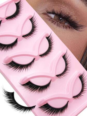 Colash 5 par slarviga naturliga kattögonfransar, genomskinliga bandfransar, kattögonfransar, 0,07 spetsiga fransar, ögonände, förlängda, helremsa, mjuka naturliga, realistiska lösögonfransar, remsfransar, fransar, ögonfransar, lösögonfransar, återanvändbara lösögonfransar, lämpliga för fester, med bra vattentät effekt och faller inte av fritt