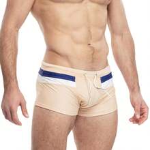 TADDLEE Mens Stripe Swim Briefs Retro Swimwear Sexy Bikini Swimsuit Print Bathing Suit - 杏色 - 查看 1