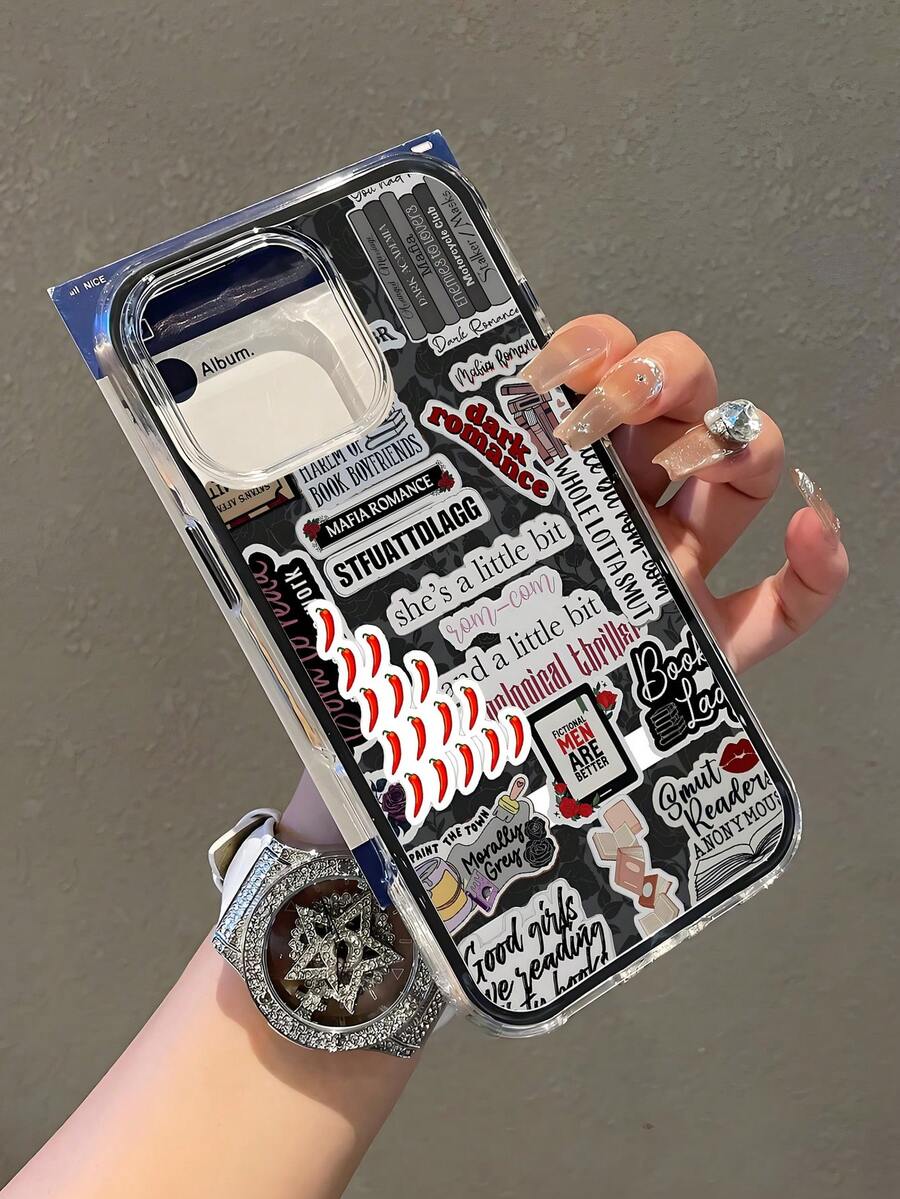 Ốp điện thoại chống sốc, vẽ tay họa tiết graffiti phong cách Ins-Style chất lượng cao, dòng Dopamine Color Series, họa tiết sách và biển báo, tương thích với iPhone 15/16 Pro Max và Apple 11/12/13/14 Pro, ốp chống rơi vỡ, quà tặng mùa xuân. - màu đen - Xem 1