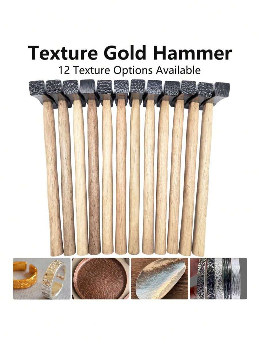 1件装珠宝工具纹理锤，带木柄冲压印刷金属槌，适用于珠宝维修和DIY雕刻工具 - 彩色 - 查看 1
