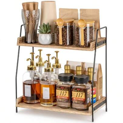 Organizador de baño para encimera, organizador de encimera, estantería de almacenamiento de 2 niveles con cesta, bandeja de madera para organizador de tocador de cuidado de la piel, estantería de almacenamiento de encimera para organizar el baño, la cocina, el escritorio de la oficina, el tocador, los cosméticos, el balcón