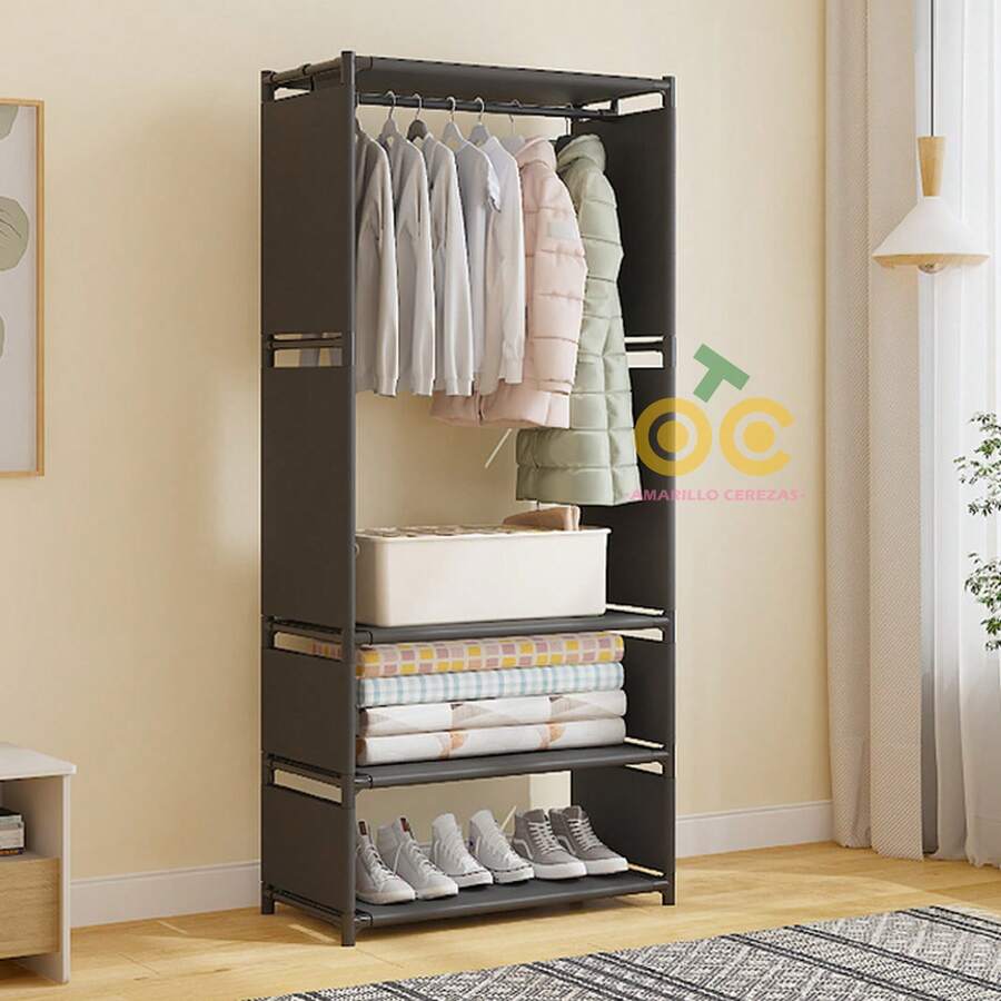 Perchero, expositor de ropa, armario, armario para el hogar, perchero colgante, perchero multifuncional, armario de gran capacidad, perchero de salón, perchero de pared, perchero de pie, perchero de interior, perchero antipolvo, perchero de almacenamiento, perchero para ropa, perchero de hierro, perchero de pared metálico, artículos para el hogar, suministros de almacenamiento, sencillo y bonito, resistente y duradero, almacenamiento científico, adecuado para dormitorio, sala de estar, porche, dormitorio (negro, blanco) - negro 1 - Ver 1