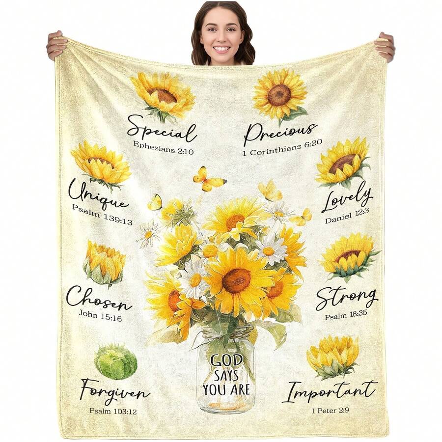 Inspirational Christian Faith Print  Blanket  ,Uplifting Scripture Quotes, Super Soft Flannel Printed  Blanket,As Birthday Gifts, Family, Wedding, Souvenir Blankets, Polyester Blankets Suitable For All Seasons, Washable, Machine Washable, Lightweight, Breathable, Comfortable, Warm, Unique, 280gsm For Him, Her Personalized Ideal Gifts For Her, Him, Family, Boyfriend, Girlfriend, Father, Family, Mother, Lover, Daughter, Son, Grandfather, Grandmother, Friend, Classmate, Pet.   Perfect Nap, Camping, Travel, Home, Daily Life, Office Decoration, Birthday, Anniversary, Valentine's Day, Thanksgiving, Christmas, Halloween, Mother's Day, Father's Day, Wedding, New Year Gifts ,Sofa,Bed,Car,Bedroom,Living Room,Office,  Outdoor Camping, Beach,Wall Decoration - Nhiều màu 38 - Xem 1