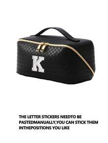 1个PU皮革化妆收纳包，字母图案，防水便携，AB水钻，仿珍珠字母拉链设计，新娘化妆包，化妆包，洗漱包，收纳袋，简约风格，可定制贴纸，旅行化妆包，女士浴室洗漱包（字母A~Z），送给妈妈的礼物，沙滩包，返校必备 - 彩色 - 查看 22