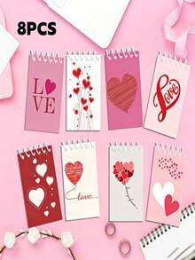 8pcs Heart-Shaped LOVE Loose-Leaf Notebooks (10x6cm), 16 Romantic Tear-Off Pages, Suitable For Valentine's Day Planning, Daily Office/Study Diary, Portable Loose-Leaf Notebook, Convenient To Carry - Multicolor - View 4