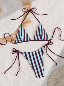Women's Sexy & Fashionable 2 Pieces Swimsuit, Purple Color, Random Print, Suitable For Summer Beach - 藍棕色 - 查看 4