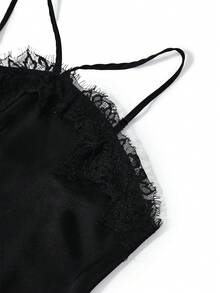 Robe élégante de soirée sexy pour femmes avec empiècement en dentelle, ourlet asymétrique et col montant. Convient pour les sorties, le port quotidien et les tenues d'aéroport - Noir - Voir 12