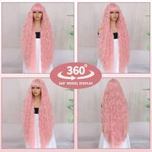 40 Inch Long Wavy Wig Extra-Long Wig With Bangs For Women Available In A Variety Of Colors Cosplay Wig Bounce Fluffy For Halloween Party Daily Use - Hồng - Xem 5
