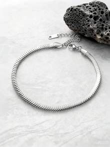 1条街头风不锈钢鱼鳞纹理手链 男士日常通勤时尚个性化手链 - 銀色 - 查看 2