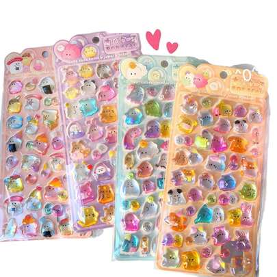 新款3D立体幽灵家族浮雕水晶贴纸，卡通儿童手工教育奖励贴纸，适用于手机、相册等