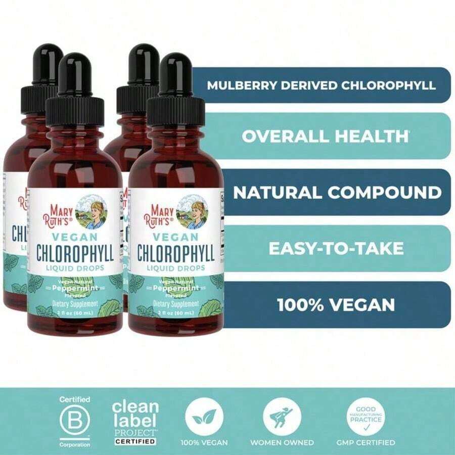 Mary Ruth's Vegan Chlorophyll Liquid Drops - Non-Diluted Liquid Chlorophyll - Mulberry Derived Supplement - Non-GMO - Delicious Minty Flavor - 2 Fl Oz - 4瓶 - 查看 1