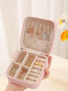 1个优雅经典首饰收纳盒，大容量，内衬绒布，PU皮革材质，防尘带盖，抗氧化，可收纳耳环、戒指、项链等，家居装饰收纳，便携式旅行首饰盒，居家必备收纳盒，节日礼物，情人节礼物，新年礼物，女孩礼物