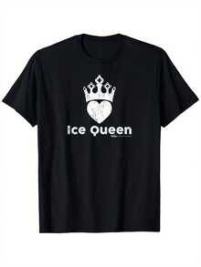 Camiseta Gráfica Vintage Ice Queen para Hombres y Mujeres - Negra con Diseño de Corazón Coronado Blanco, Tela Suave y Elástica, Camiseta Casual de Cuello Redondo Lavable a Máquina para el Día de San Valentín y Atuendo Casual, Ropa Unisex, Camiseta de Estilo Retro, Material No Transparente - Negro - Ver 6