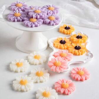 Handmade Chamomile Flower Scented Candle, Suitable For Weddings, Holidays, Birthday Parties As Gifts For Women. Romantic Bedroom Fragrance Decor, Available In Yellow, White, Purple, Pink