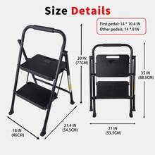 2 Step Ladder, Portable Folding Step Stool With Wide Anti-Slip Plastic Pedal, Sturdy Steel Ladder, Convenient Handrail, Lightweight, Black Steel Step Stool - 兩步 - 查看 2