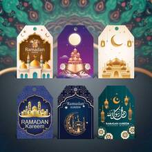 48pcs Moon Festival Party Decoration Hanging Tags, Party Atmosphere Props Star Castle Hanging Tags, Holiday Party Gift Packaging Labels Cards, Gift Decoration Supplies, Hanging Decor - Multicolor - View 5