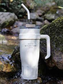 Large Capacity Luxury Handle Cup, High-End Stainless Steel Office Insulated Tumbler With Straw - Multicolor - View 17