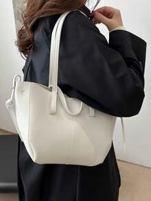 Bolso de mano tipo tote con diseño de ala de Pol, bolso de mano de estilo vintage y lujo europeo y americano tipo cubo para ir de compras - Beis - Ver 2