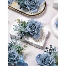 Meldel Dusty Blue Rose Wrist Corsage For Women, Set Of 6, Wedding Bridal Corsage Hand Flower Decor For Prom Corsages Party Homecoming, Wristband Flowers For Bride Bridesmaid Mother Wristlet Décor,6pcsBlueWristCorsages - 6個藍色腕花 - 查看 6