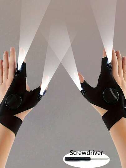 1pc LED Torch Gloves -Led Flashlight Fishing Repair Camping Running Riding Lighting Half Finger With Light Night Fishing Gloves Night Running Light Gloves-Gifts For Men Dad Him Boyfriend Husband, Cool Gadget Hands-Free Lights For Camping Fishing Repairing, Fathers Day Christmas Birthday Gift(Battery Not Included, You Need To Purchase CR2016 Model Button Battery By Yourself)