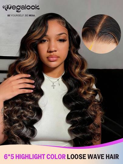 MEGALOOK 6"X5" Lace #30 Ombre Fluffy Wavy Lace Closure Wig, 100% Human Hair, 180% Density, Pre-Cut Pre-Plucked Transparent Lace Wig, No Glue Needed, 14-30 Inch Wavy Bob Wig, Long Ombre Wig - No Glue Needed, Beginner Friendly, Natural Looking, Everyday Wear, Suitable For Office, Halloween, Party, Y2K, Baddie, Vacation, Outdoor Cosplay, School, Holiday, Christmas, Party, Wedding, Festival And More, For Women