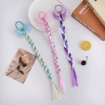 1件，15.75英寸蝴蝶独角兽翅膀，镶嵌水钻和亮片，彩色编织发圈，多色合成发辫，公主系列发饰，缤纷派对亮点，可爱优雅，令人心情愉悦，易于佩戴和摘取，适合日常/派对/装饰/生日礼物，派对礼品/配饰