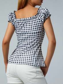 Camiseta rosa de lentejuelas para mujer, top brillante de manga corta con purpurina, camiseta brillante para fiestas de verano, blusa elegante para salir de noche o a discotecas - Blanco y Negro - Ver 4