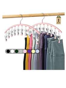 Legging Organizer for Closet, Metal Yoga Pants Hanger w/Rubber Coated 1 Pack w/10 Clips Hold 10 Leggings, Hangers Space Saving Hanging Closet Organizer for Closet Organizers and Storage-Pink - Rosa - Ver 1