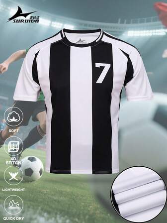 SURUIDA เสื้อฟุตบอล/เสื้อบอลแขนสั้นผู้ชาย, เสื้อฟุตบอลลายทางสีขาวดำ Juventus ใส่สบาย, เหมาะสำหรับใส่แข่งเป็นทีมและเล่นกีฬาทั่วไป