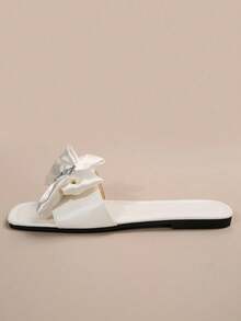 蝴蝶结拖鞋，女士时尚绑带凉鞋，适合海滩、度假、派对、日常休闲穿着 - 白色 - 查看 3