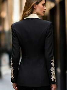 Women's Fashion Elegant Embroidered Front Button Blazer Jacket, Suitable For Daily Office, Gatherings, Autumn/Winter, Lined, Heavy Fabric