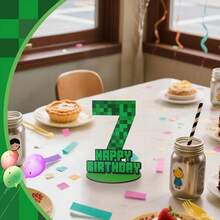 Green Gaming Theme Birthday Party Wooden Centerpiece Sign, 6/7/8 Years Old Kids Birthday Decor, Table Decoration, Photo Prop For Boys, Gift