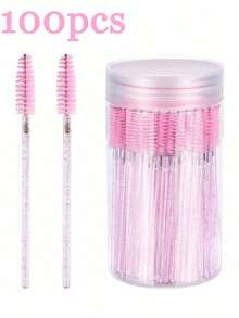 100支睫毛刷套装，含睫毛膏刷和收纳盒，可弯曲一次性眉笔，睫毛嫁接刷，眉毛按摩油刷（水晶粉），适用于睫毛嫁接、眉毛和碎发整理，眉刷，化妆刷，眼影刷，刷具套装（100/50/1支装）有售 - 彩色 - 查看 1