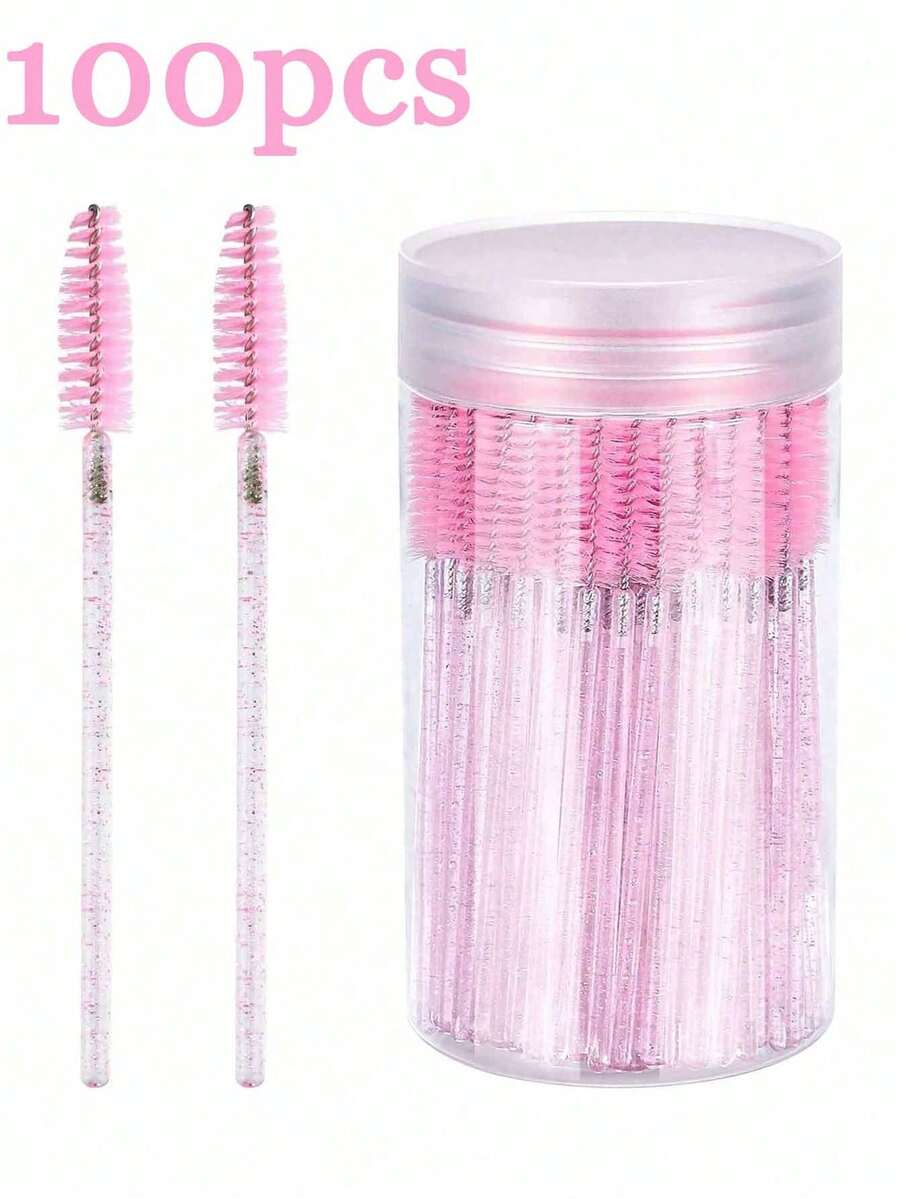 100支睫毛刷套装，含睫毛膏刷和收纳盒，可弯曲一次性眉笔，睫毛嫁接刷，眉毛按摩油刷（水晶粉），适用于睫毛嫁接、眉毛和碎发整理，眉刷，化妆刷，眼影刷，刷具套装（100/50/1支装）有售 - 彩色 - 查看 1