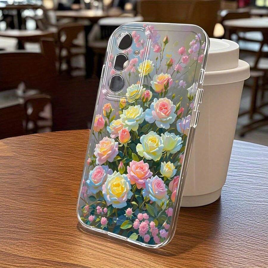 Adecuado para funda de teléfono Galaxy Nueva A5, A3, A02, A34, A13, A14, A32, A24, A12, A50, A54, A70, A73, A34, A55s NOTE 10F12 M10S Diseño de espacio creativo simple de dibujo animado lindo con lazo, corazón, flor, graffiti, impresión de océano, funda protectora de moda suave, delgada y transparente Modelo 5777 - Multicolor - Ver 1
