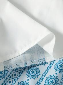 Spring/Summer Baby Girls Cute Retro Printed Round Neck Puff Sleeve Top & Floral Casual Pants & Crossbody Bag 3-Piece Set - Blue and White - View 8