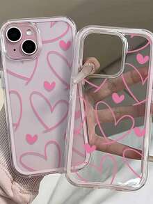 1个粉色爱心可爱情侣图案新款二合一透明全包防摔时尚手机保护壳，兼容 11 12 13 14 15 16 17 Pro Max - 粉色 - 查看 3