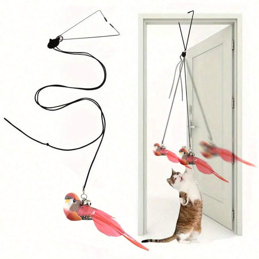 1pc Adjustable Telescopic Cat Teaser Wand With Realistic Bird, Nylon & Artificial Feathers, Cat Toy - Mouse Toy - View 1