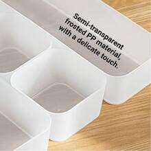 Organisateur de tiroir 5 pièces, boîte de rangement pour chambre, commode, salle de bain, cuisine, semi-transparent, blanc dépoli - B - Voir 3