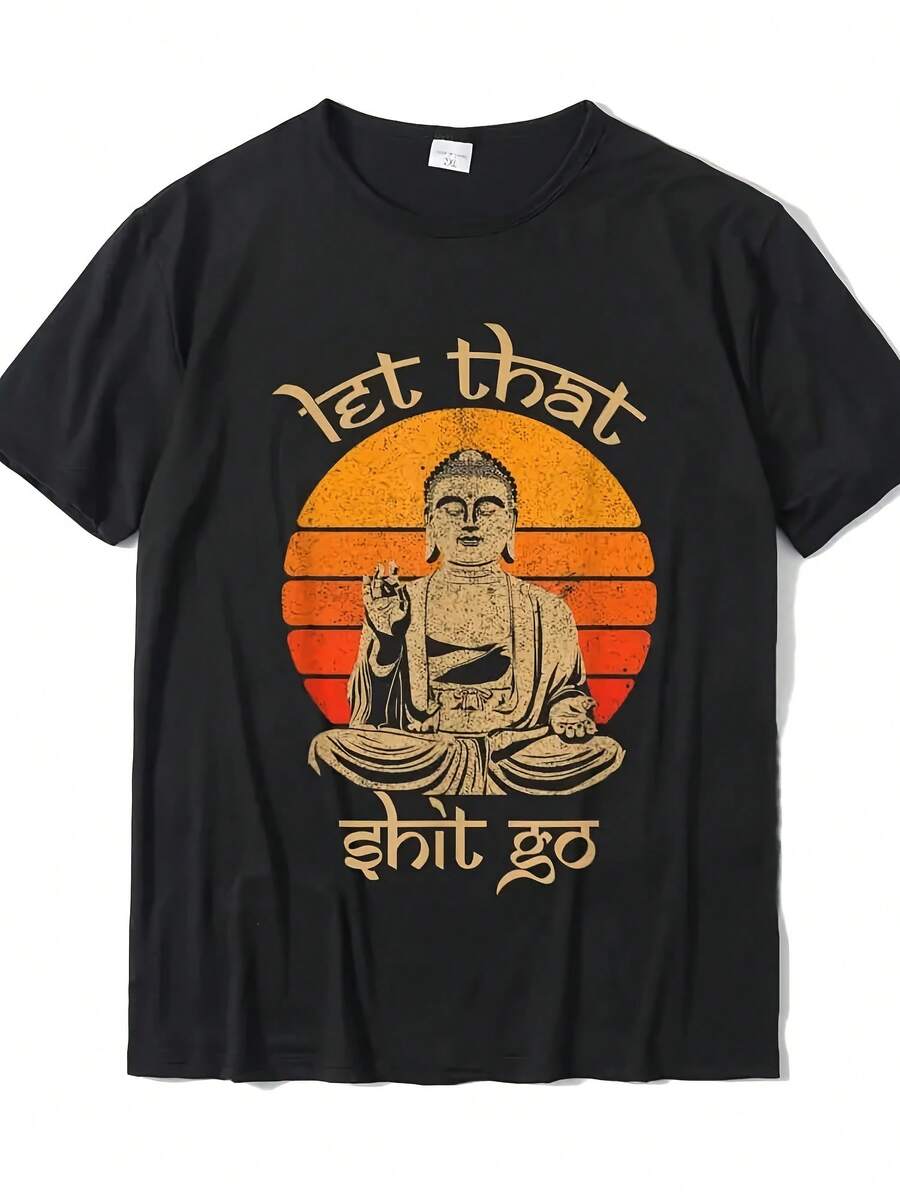Camiseta Drtida De Aodón Para Hombre, Camisa Informal De Diseño De Buda, Let That Go, 62442 - 款式6 - 查看 1