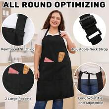 2 Pcs Plus Size Chef Apron, Unisex Professional Apron With 2 Pockets For CooFKing, Work, BaFKing (Larger Size) - Đen - Xem 6