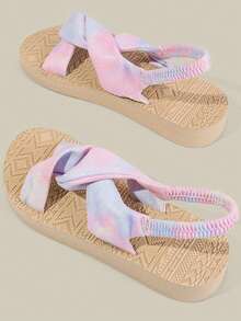 女士渐变色优雅交叉弹力带凉鞋，适合度假、海滩和所有季节 - 彩色 - 查看 3