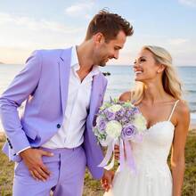 Ramos de Flores para Boda de Marfil Blanco Artificial de 8.5 Pulgadas con Rosas para Novia Ramos de Flores Artificiales para Boda Propuesta de Matrimonio Fiesta Decoracion de Iglesia - Lila - Ver 6