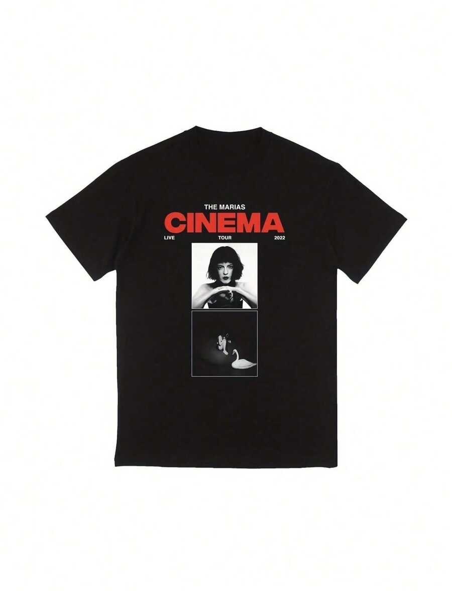 The Marias Indie Pop Band Cinema Graphic T-Shirt Black Tee With Red Lettering Heavyweight Crewneck Shirt All - 黑色 - 查看 1
