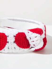 1pc Colorblock Hollow Crochet Heart Knot Wide Headband, Suitable For Women To Wear On Dates, Shopping, Parties, Weddings ,Hair Band ,Diadema ,Hair Hoop - Red Knot - View 4