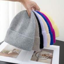 1 pieza Gorro de punto de un solo color con puño, gorro de punto suelto y suave unisex para otoño/invierno, cálido y cómodo, adecuado para esquiar, correr, viajes al aire libre, regalo