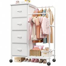 EnHomee Sturdy Drawers Dresser With 2-Tier Hanging Storage Cabinet And 4 Fabric Drawers, Space-Saving Organizer For Child's Room, Bedroom, Or Bathroom, White - 白色 - 查看 8